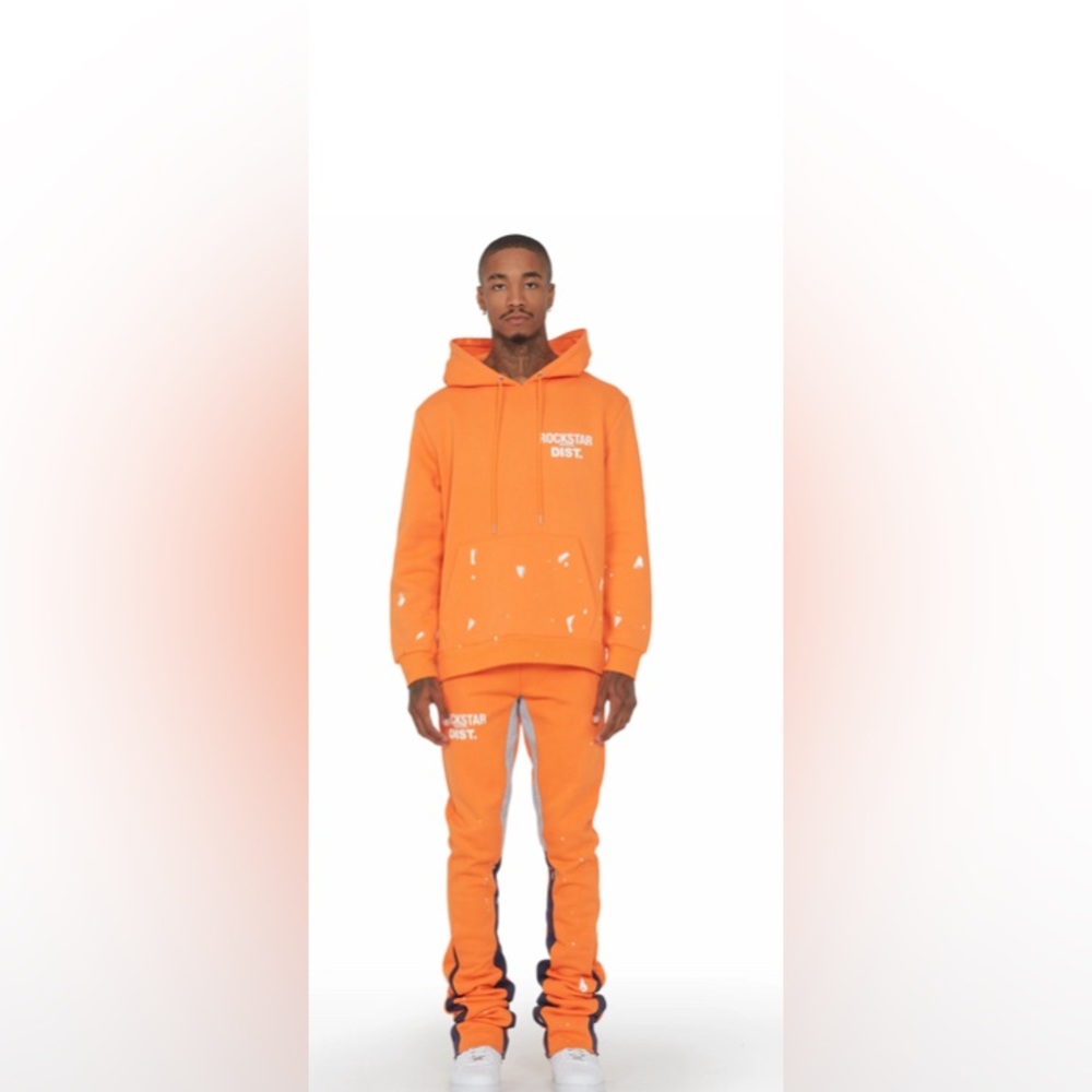 Rockstar Raffer orange hoodie super stacked flare pant set